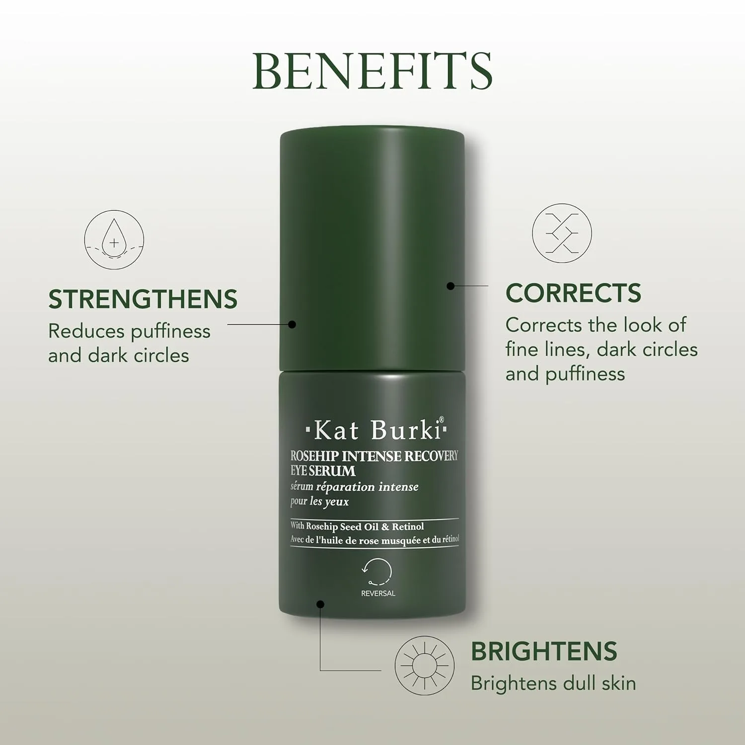 Сыворотка для лица Kat Burki Rose Hip Intense Recovery Eye Serum с 1% инкапсулированного ретинола, витамином С и ниацинамидом, уменьшает темные круги, отечность и мелкие морщины, 0,5 жидких унций. — фото 3