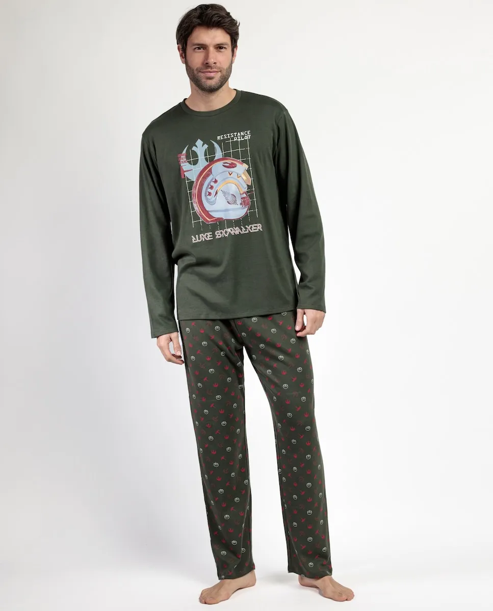 

Длинная мужская пижама из зеленого хлопкового трикотажа Disney