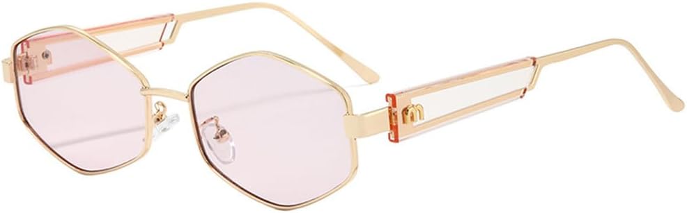 

Солнцезащитные очки неправильной формы для женщин и мужчин в стиле ретро-панк с металлической оправой, солнцезащитные очки с защитой от УФ-излучения UV400 HDUBFY, Gold Pink