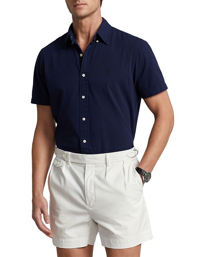 

Классическая рубашка с коротким рукавом из ткани в полоску "пике" Polo Ralph Lauren, синий