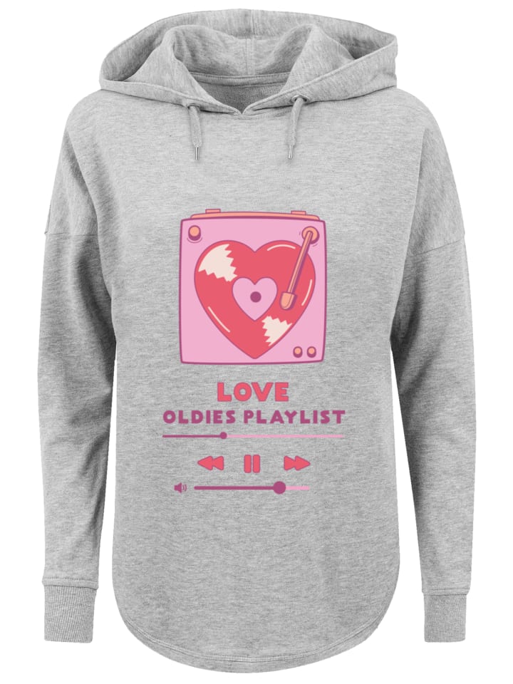 

Толстовка большого размера с капюшоном Love Oldies Playlist ко Дню святого Валентина в сером цвете F4NT4STIC