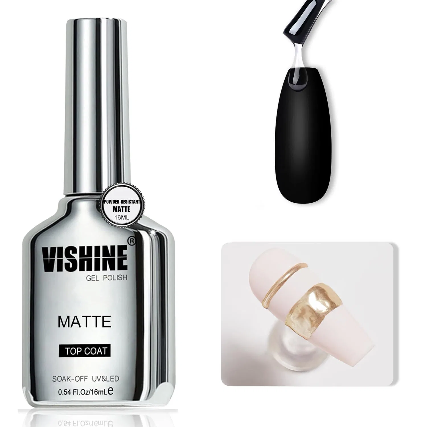 Матовое верхнее покрытие для гель-лака «Powder Resistant» от Vishine Vishine