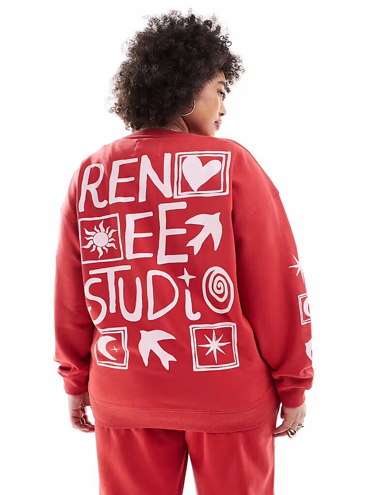 

Эксклюзивный свитшот с логотипом Renee Studio Plus в красно-розовых тонах