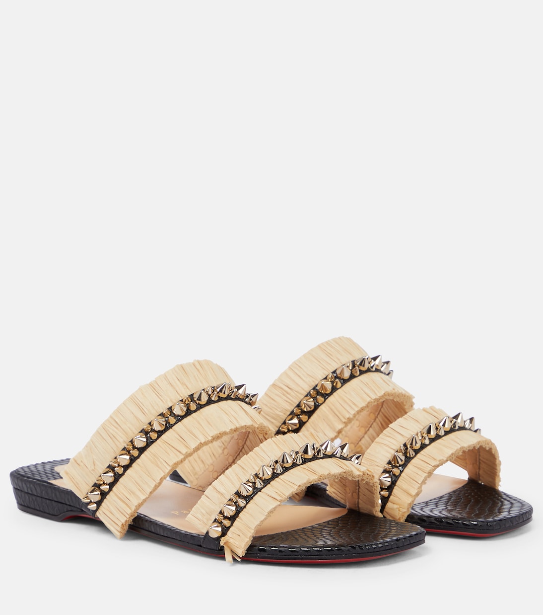 Мариводо сандалии из рафии с декором Christian Louboutin, Black/Savane