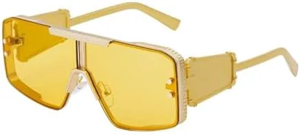 

Солнцезащитные очки большого квадратного размера 2026 года для женщин, металлическая оправа, панк-очки для мужчин, винтажные очки в стиле стимпанк MTZJH, C5yellow