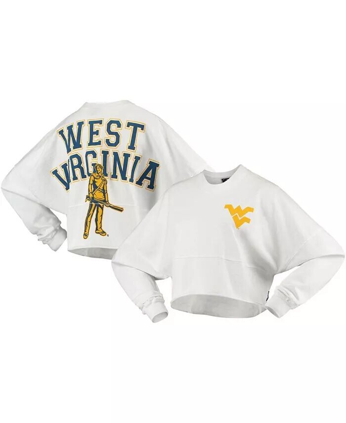 

Женская белая укороченная футболка с длинными рукавами West Virginia Mountaineers с необработанным краем Spirit Jersey