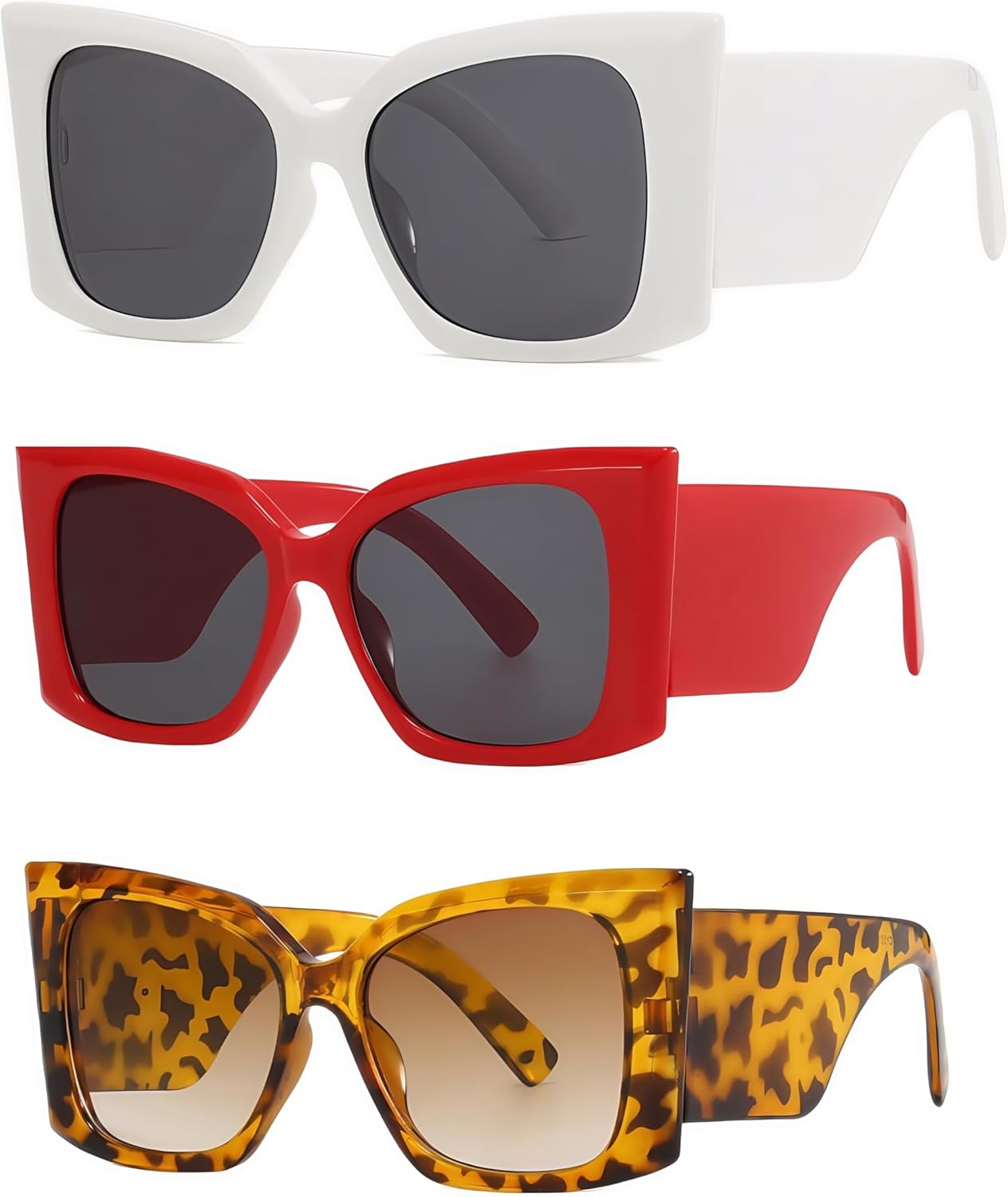 

Большие квадратные солнцезащитные очки в стиле «кошачий глаз» в стиле Y2K, модные летние очки для вечеринок, унисекс, для женщин и мужчин, с защитой от ультрафиолета UV400 NLEYANB, Red+white+leopard