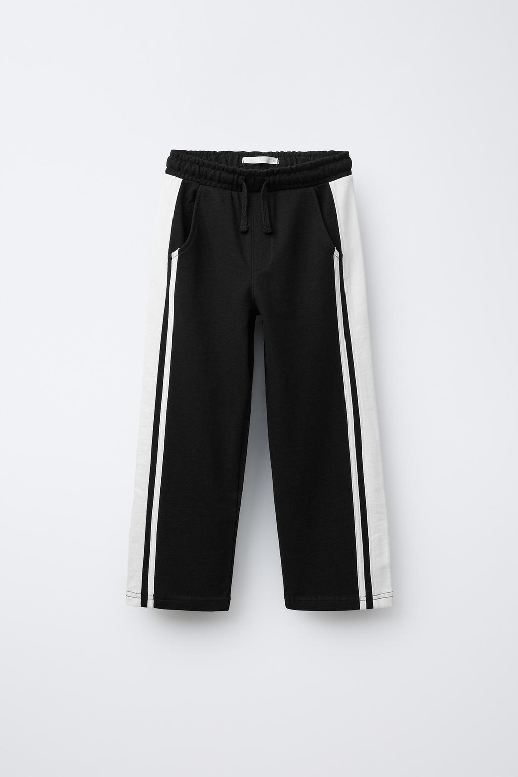 

Плюшевые брюки прямого кроя с боковыми полосками ZARA, черный