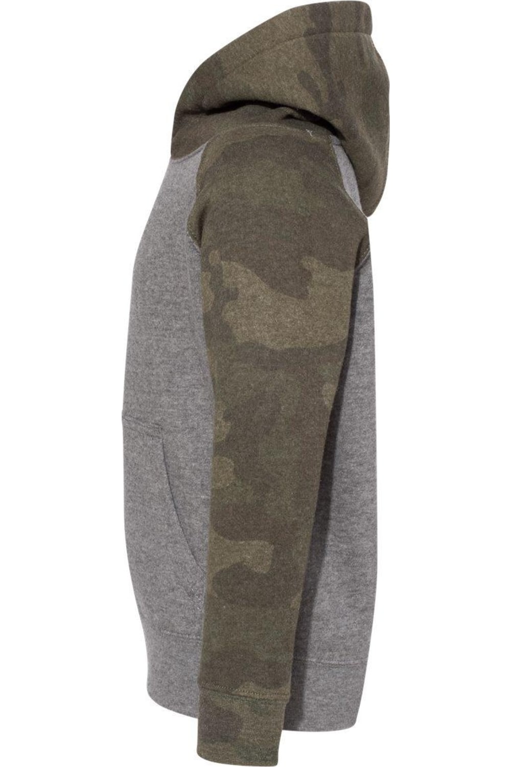 Independent Trading Co. Детская толстовка с капюшоном из специальной смеси реглан, цвет nickel heather/ forest camo — фото 3