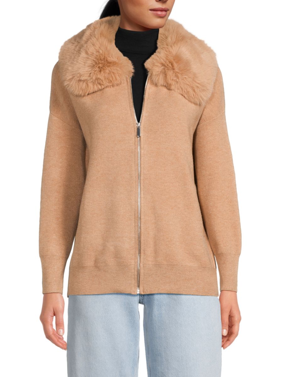 

Кардиган с воротником из искусственного меха Saks Fifth Avenue, цвет New Camel