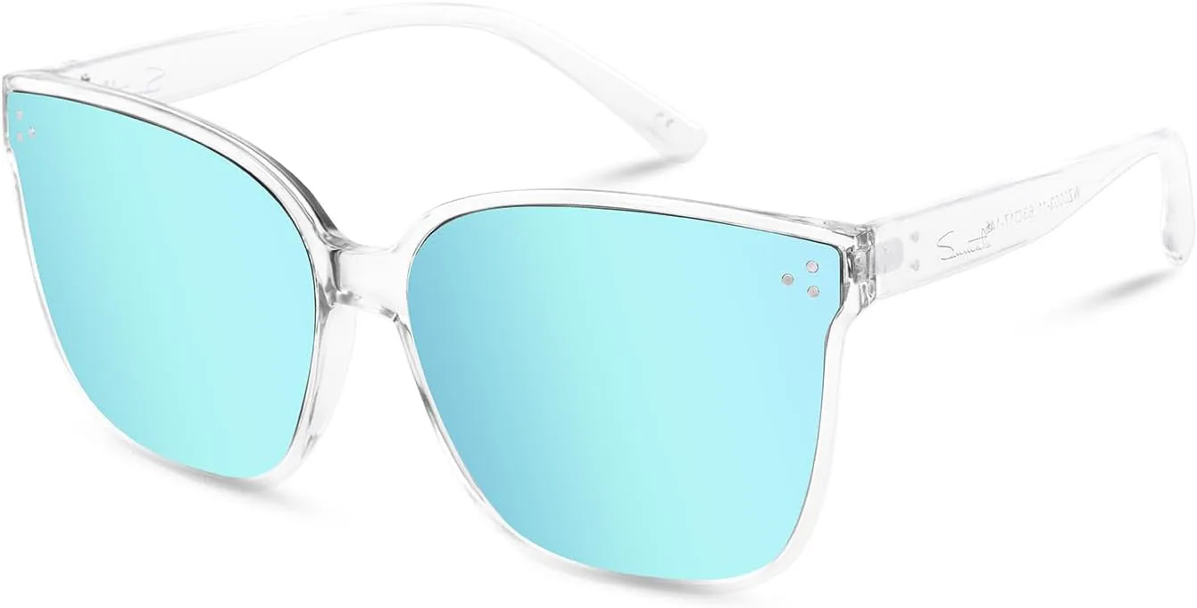 

Женские солнцезащитные очки Sumato, большие розовые солнцезащитные очки для женщин с модными зеркальными линзами, блокирующими УФ-излучение UV400, Light Blue