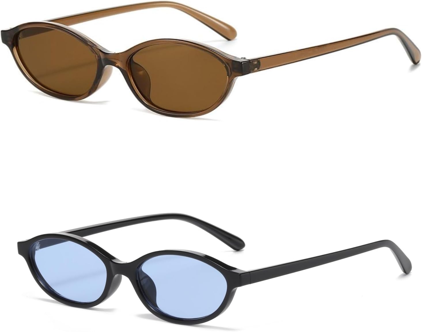 

Ретро-солнцезащитные очки овальной формы для женщин и мужчин, модные маленькие овальные солнцезащитные очки в стиле 90-х, защита от УФ-излучения UV400 WDZAYXC, Black/Blue+brown