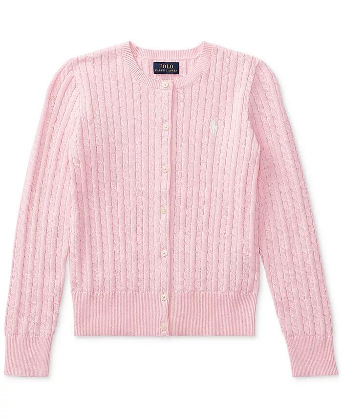 Хлопковый кардиган косой вязки для больших девочек Polo Ralph Lauren, белый — фото 4