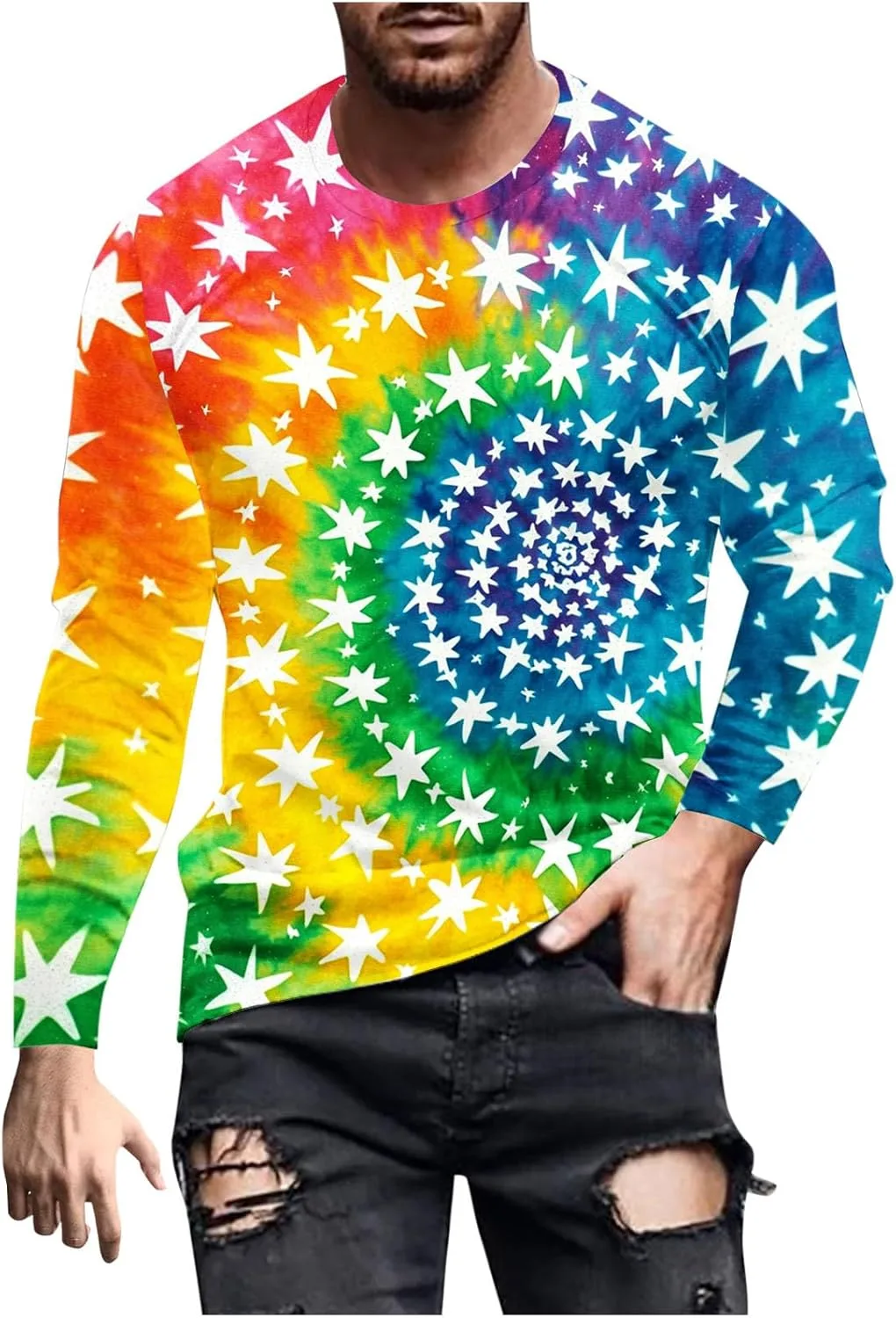 

Мужская футболка с градиентным принтом в стиле тай-дай, длинный рукав