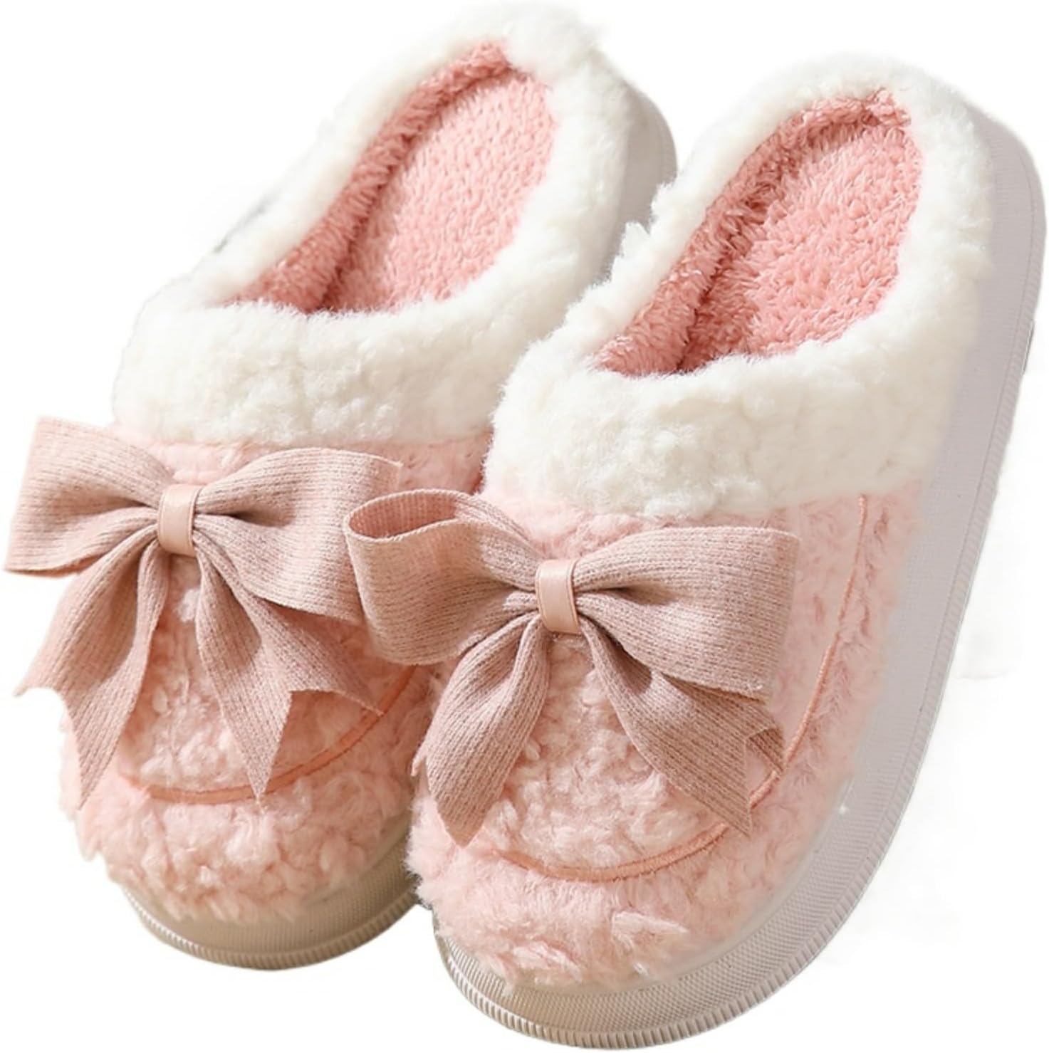 

Милые тапочки с бантом для женщин и мужчин, розовые, пушистые, мягкие, для дома и улицы, теплые, с нескользящей подошвой Elirar