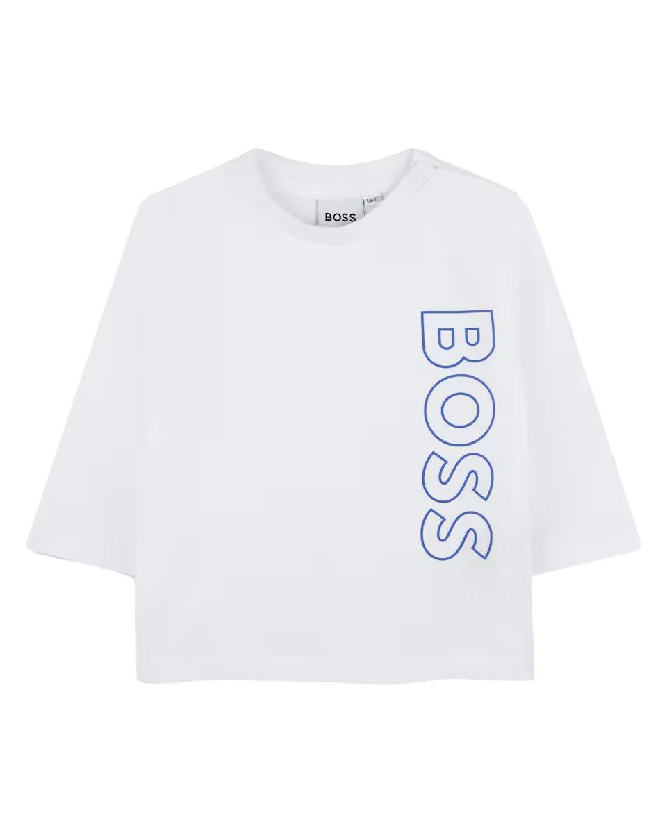 

Хлопковая футболка для мальчика с вертикальным логотипом BOSS Kidswear, белый