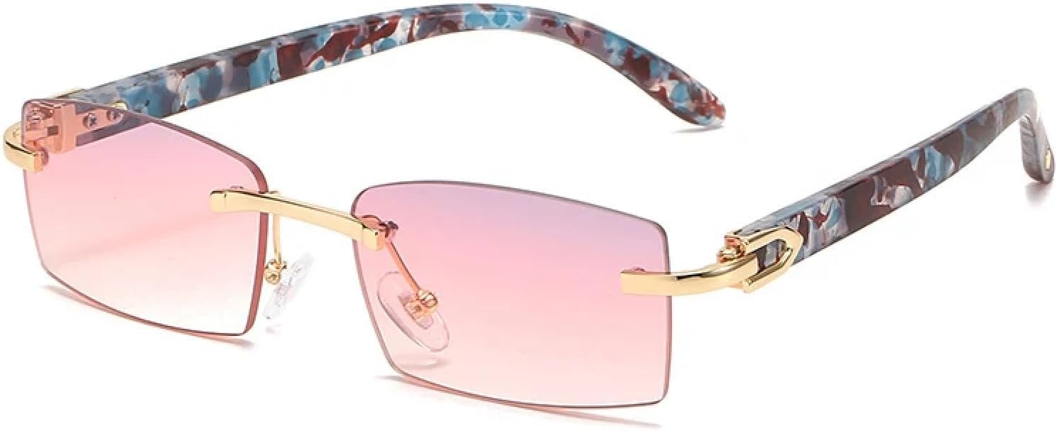 

Модные маленькие прямоугольные женские солнцезащитные очки в винтажном стиле без оправы, прозрачные с градиентом «океан», мужские очки с защитой от УФ-излучения UV400 HHZZYVY, Pattern Purple Pink