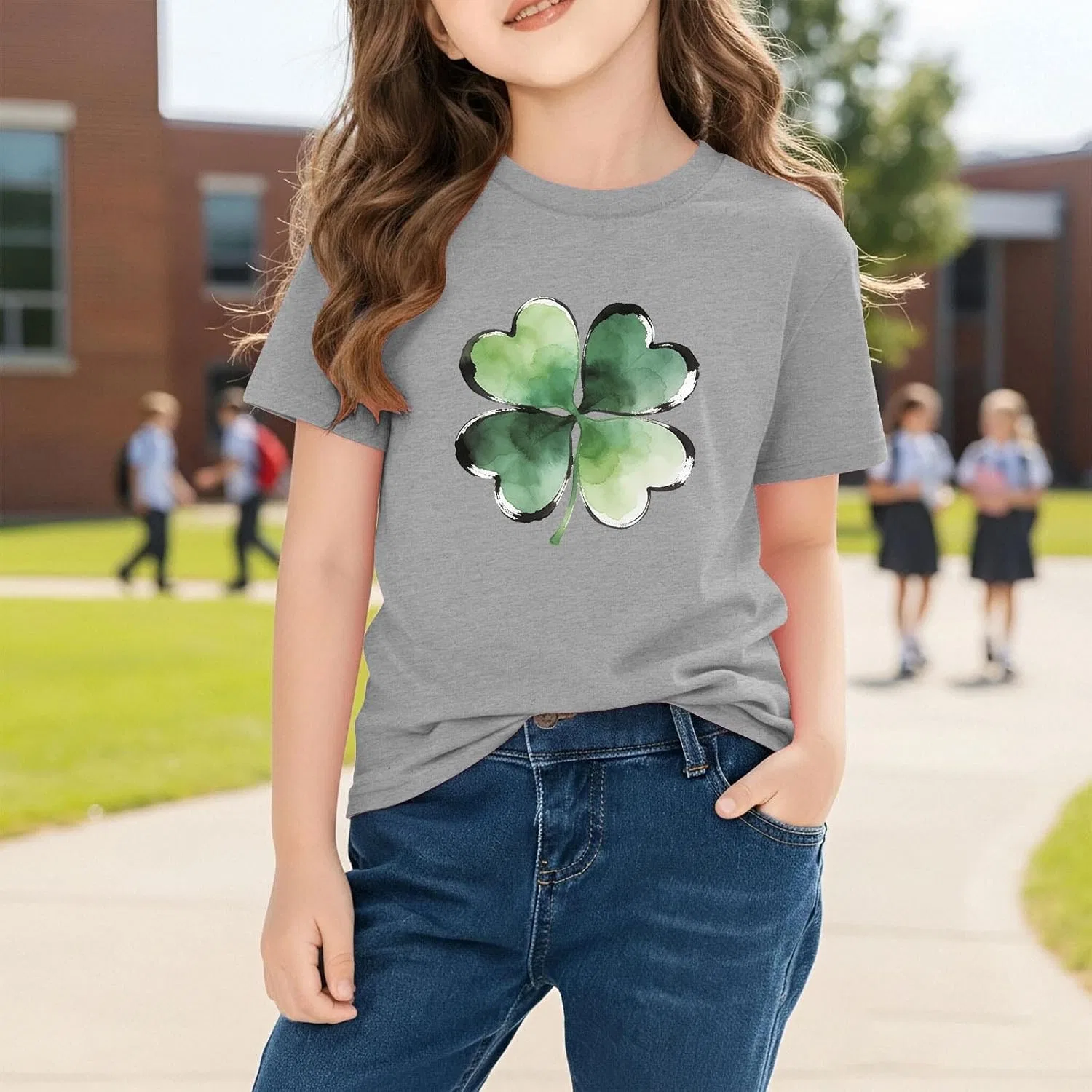 Футболка детская с рисунком Shamrock, Zzalalana, серый — фото 3
