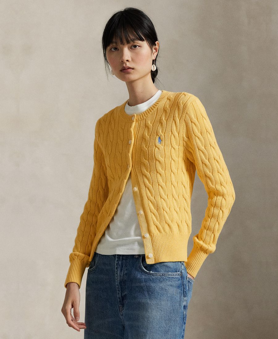 

Женский хлопковый кардиган крупной вязки с круглым вырезом Polo Ralph Lauren, Fall Yellow