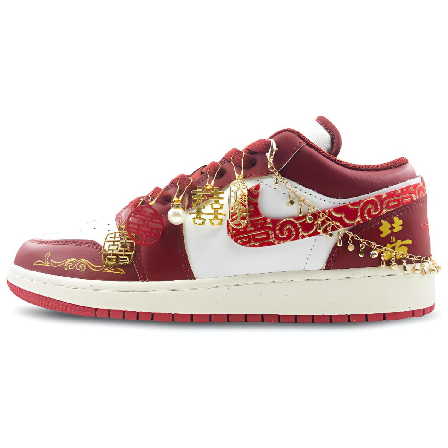 

Кроссовки Air Jordan 1 Vintage Basketball Shoes Unisex Low-top Red/white/gold, красный