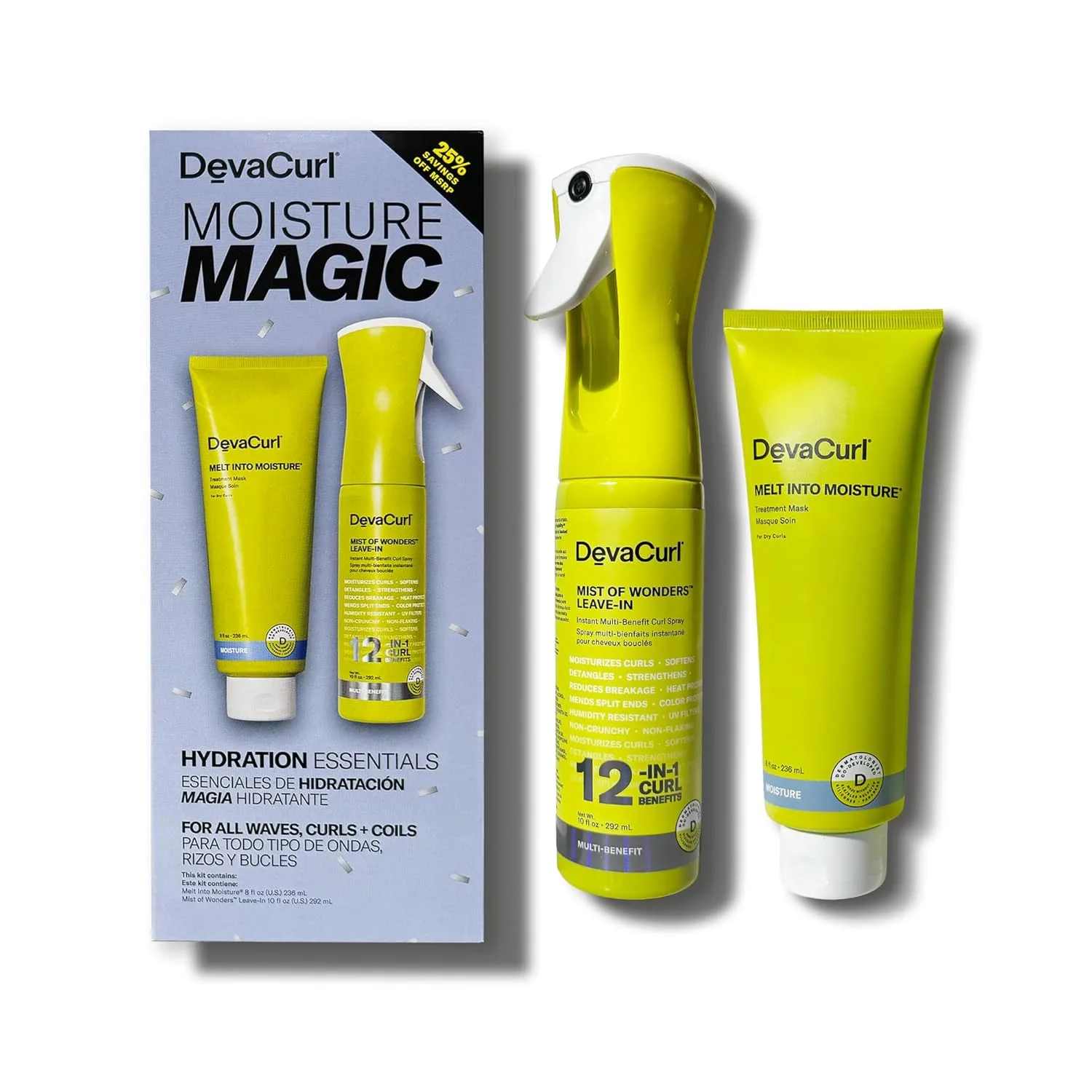 DevaCurl Moisture Magic Hydration Essentials Kit | маска для волос Melt in Moisture | спрей-несмываемка Mist of Wonders 12-в-1
