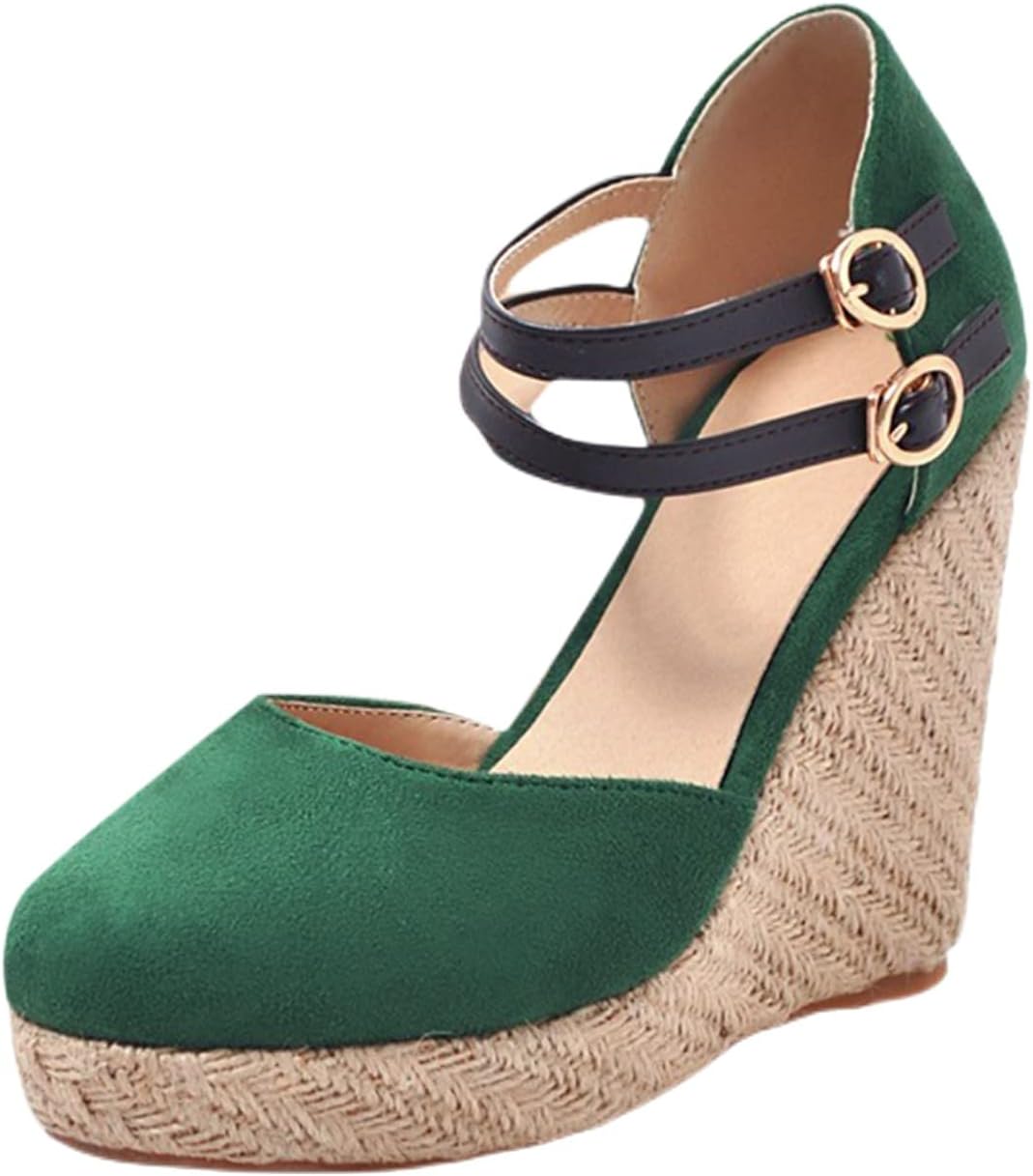 

Женские летние эспадрильи на платформе с высоким каблуком, с ремешком на щиколотке и закрытым носком, с круглым носком, удобные праздничные сандалии на танкетке Generic, зеленый