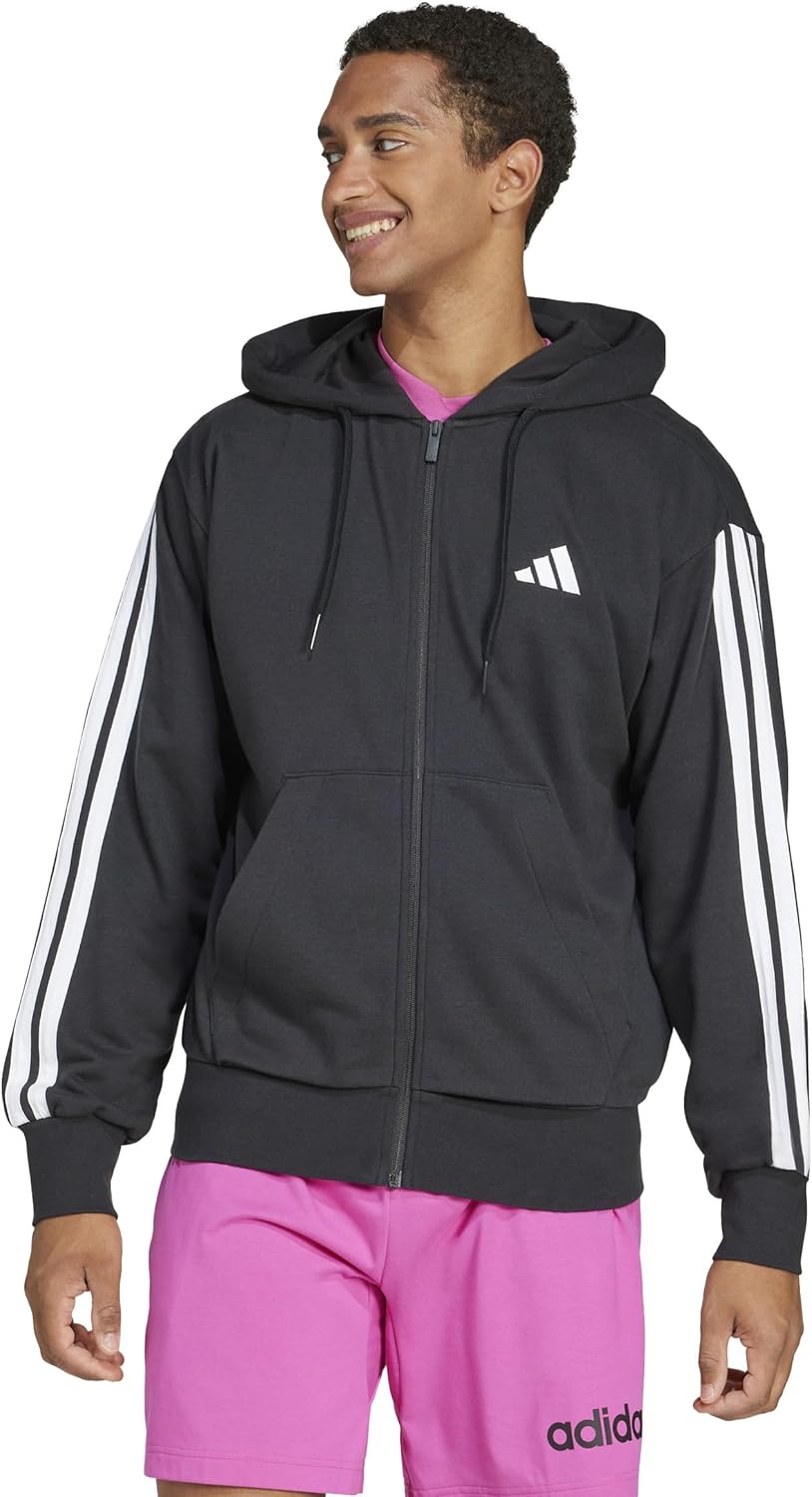 Мужская толстовка adidas Essentials 3-Stripes French Terry Full-Zip Hoodie (KTE94), черно-белый