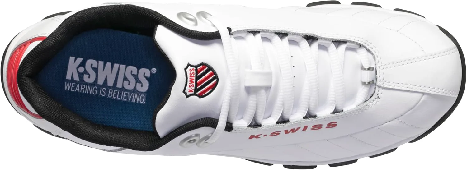 Мужские кроссовки K-Swiss ST329 CMF, широкие теннисные кроссовки для мужчин, прогулочная обувь с кожаным верхом, белый/черный/красный — фото 4