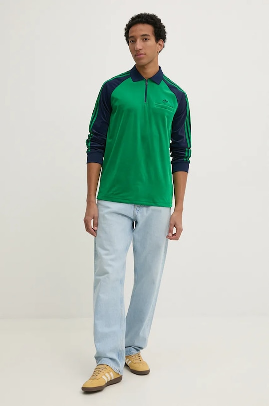 Толстовка велюровая Velour Polo Adidas Originals, зеленый — фото 2