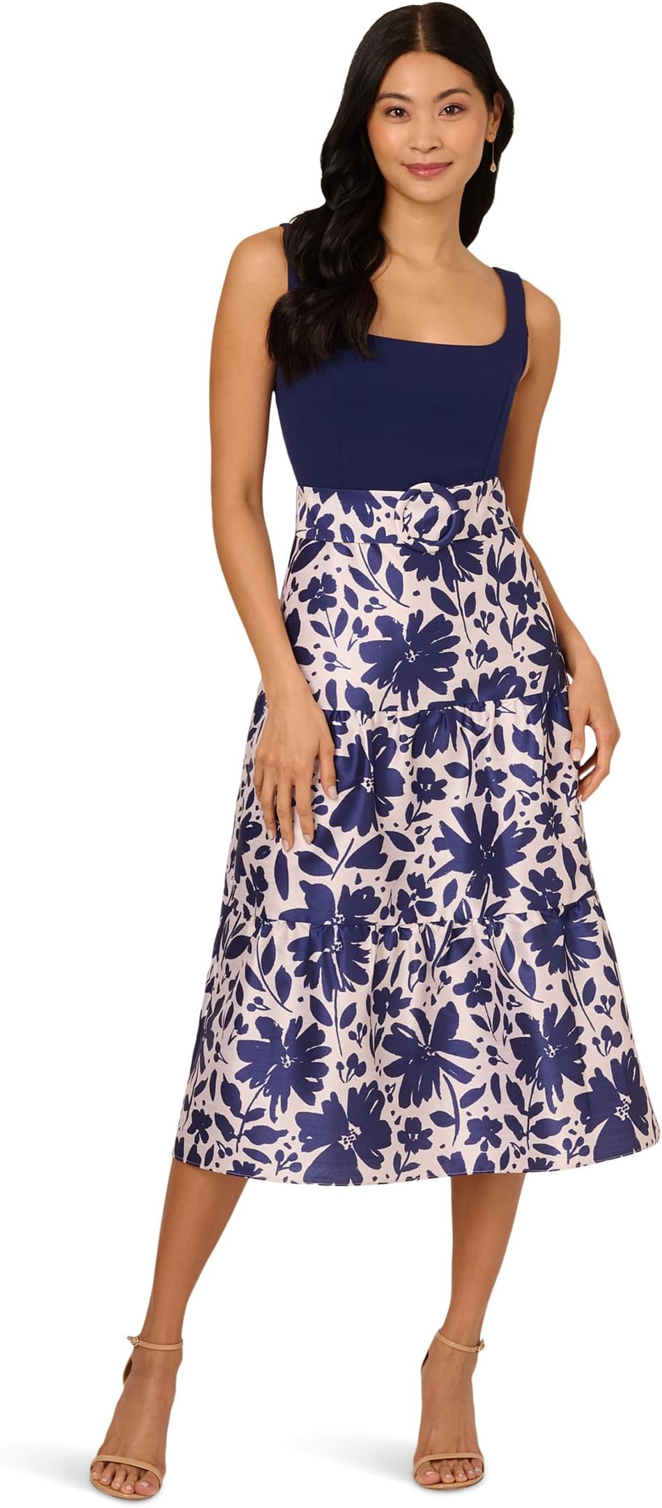 

Платье Adrianna Papell Combo Printed Ankle Dress, Navy/Ivory