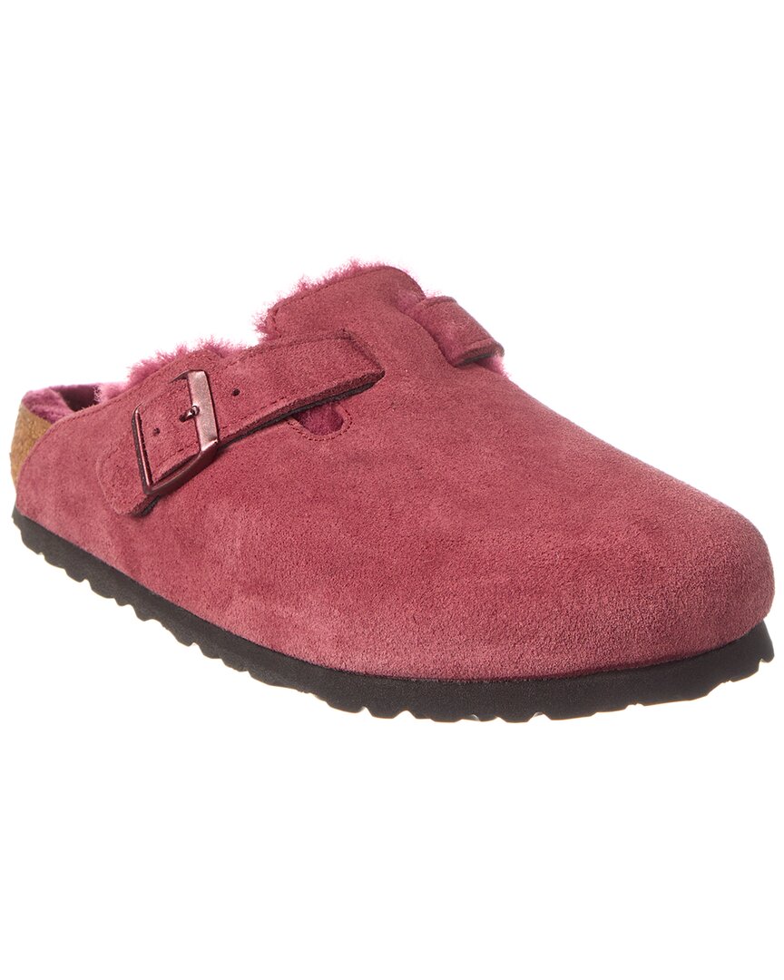 Сабо Birkenstock Boston VL из замши и овчины, бордовый