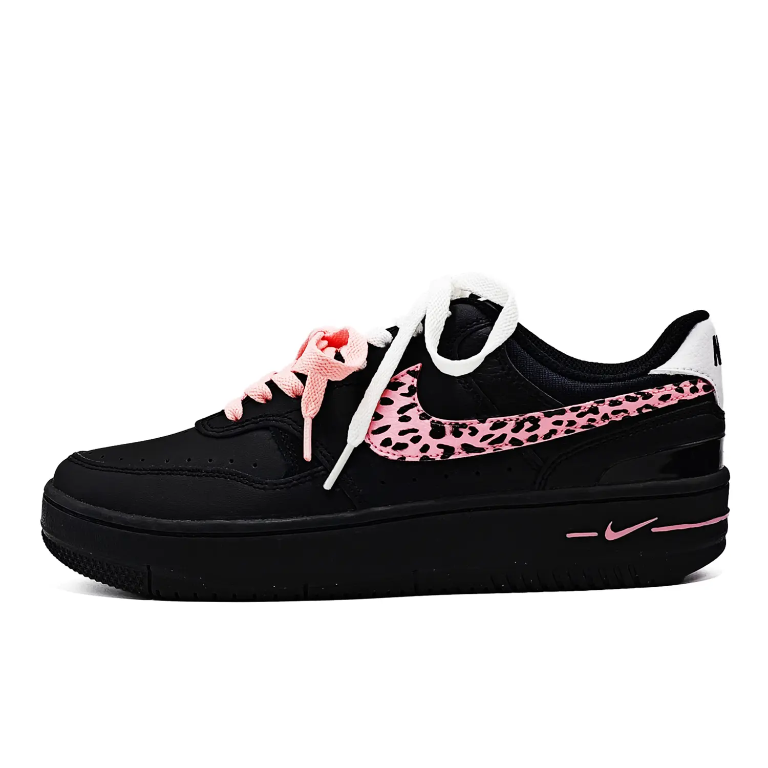 

Nike Gamma Force Pink Undertone Leopard Print Leather Height Increasing Low top Skateboard Shoes Unisex Black Pink