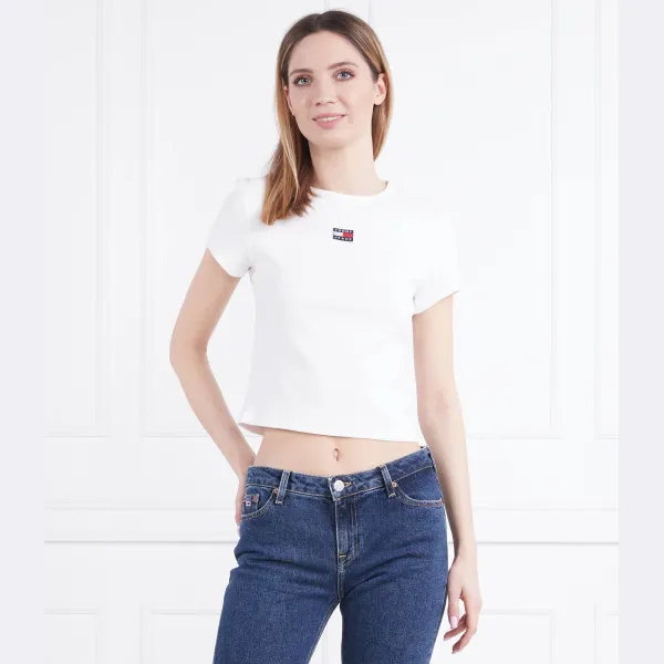 Футболка узкого кроя с значком Tjw bby в рубчик xs Tommy Hilfiger, белый — фото 2