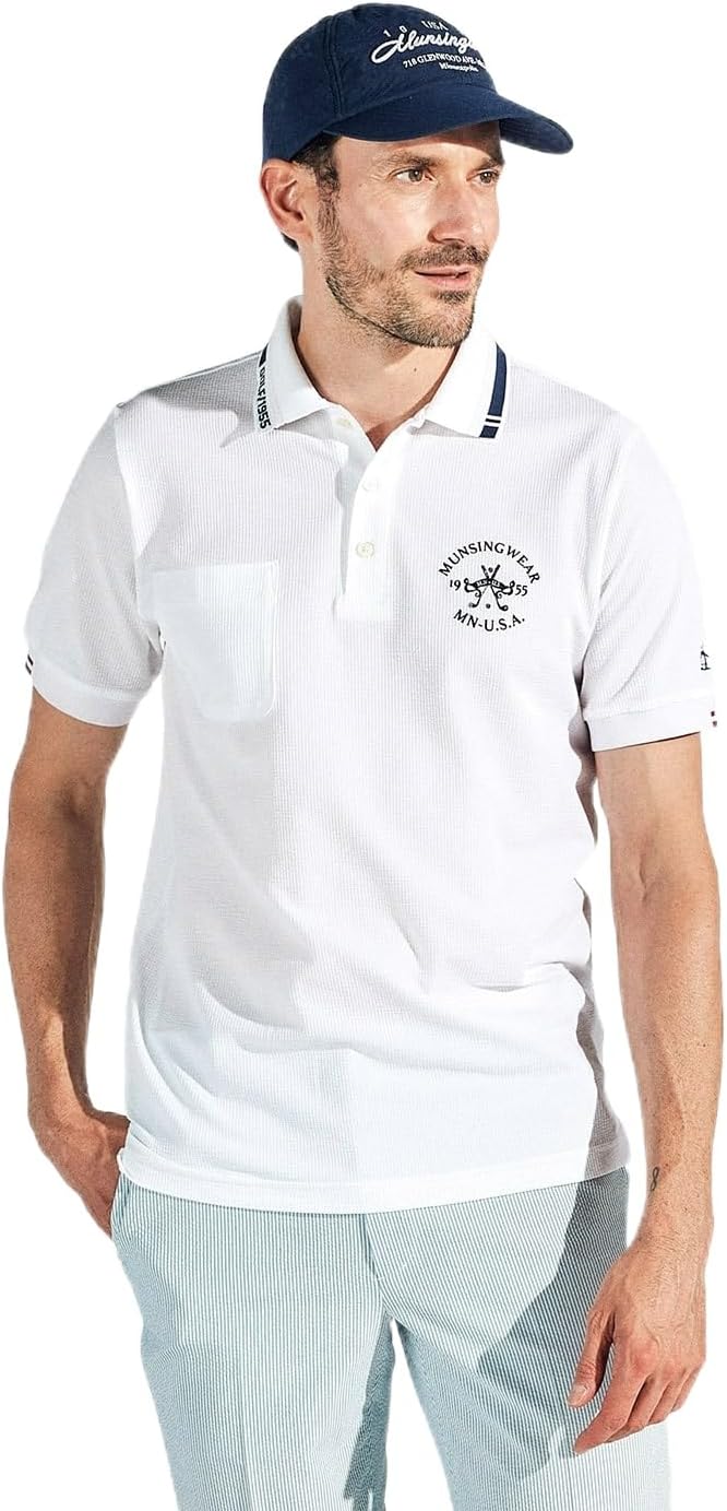 

Мужская футболка с коротким рукавом Munsing Wear MG5SHS26M, воротник, для футбола, влагоотводящая, быстросохнущая, с карманами, для гольфа Munsingwear, белый