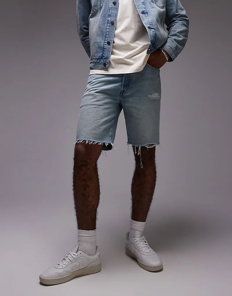 

Джинсовые шорты Levi's 501 Original прямого кроя с потертостями и вышивкой на спине, полустирающиеся