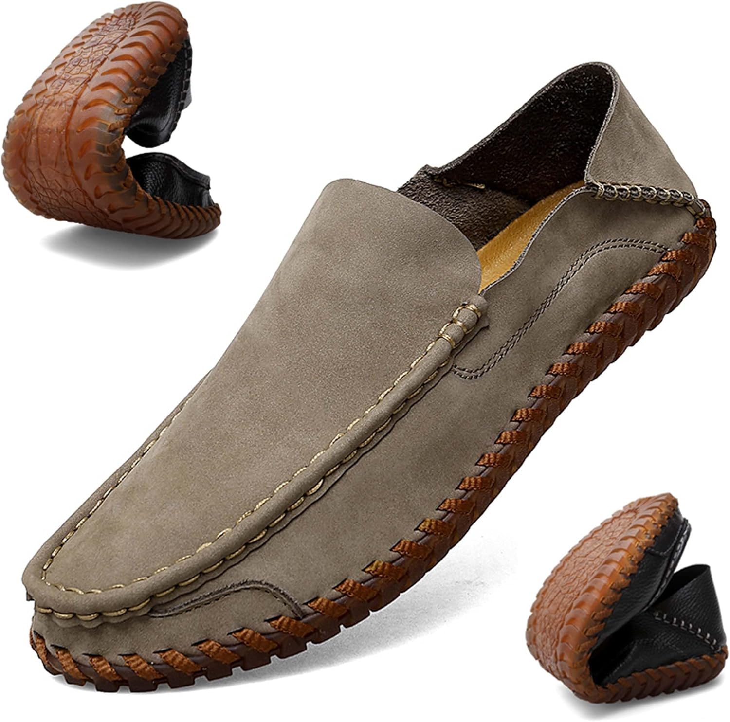 

Мужские повседневные кожаные лоферы Классические деловые офисные формальные туфли для работы и вождения Generic, хаки