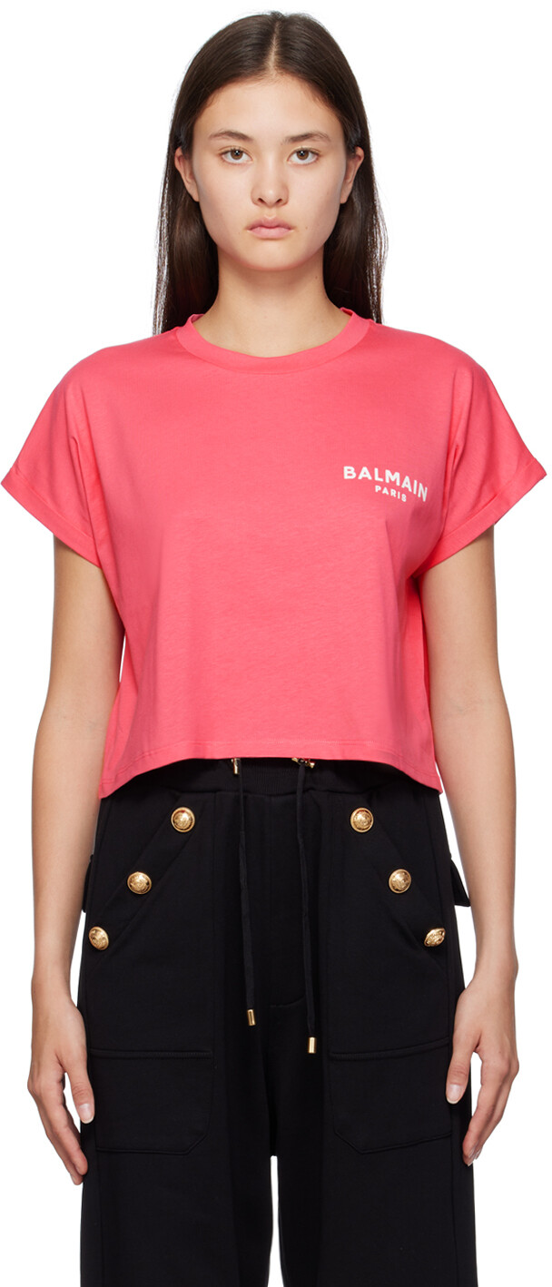 

Розовая футболка из флока Balmain, Розовый, Розовая футболка из флока Balmain