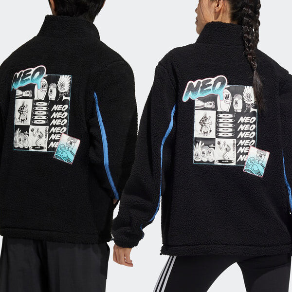 Куртка adidas neo U Radio W Jkt Contrasting Colors Pocket Fleece Stay Warm logo Sports Stand Collar Jacket Black, черный — фото 3