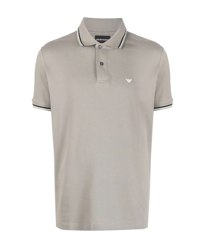 

Полосатая рубашка-поло с вышитым логотипом Emporio Armani, серый