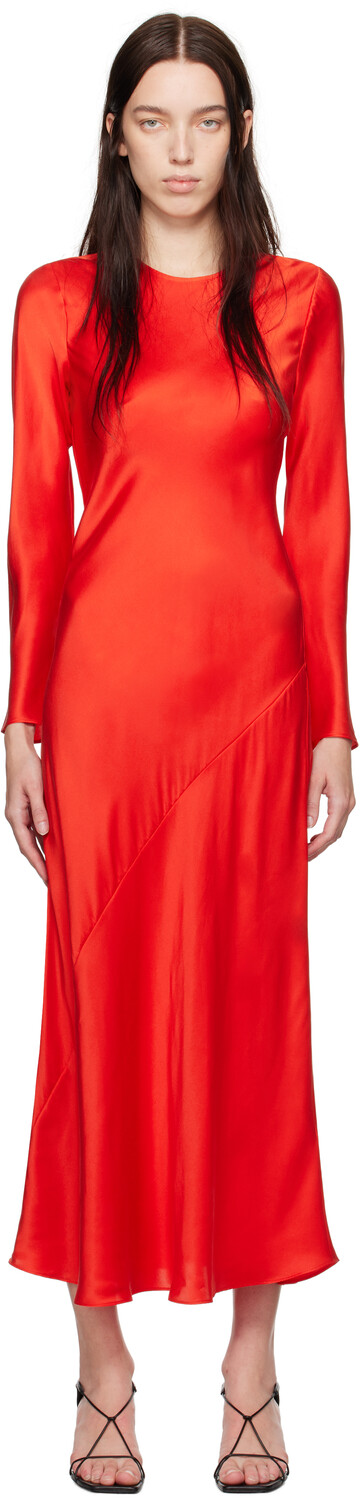 

Красное платье макси с длинными рукавами и косой вязкой Silk Laundry