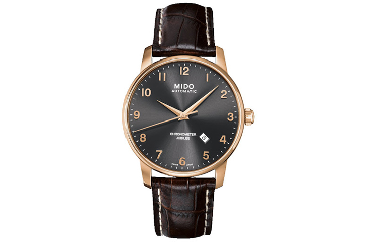 

MIDO Часы Baroncelli Automatic Mechanical Movement Men's Watch Watch 42mm Gray Dial PVD Coating Watch Case Leather Strap, Black
