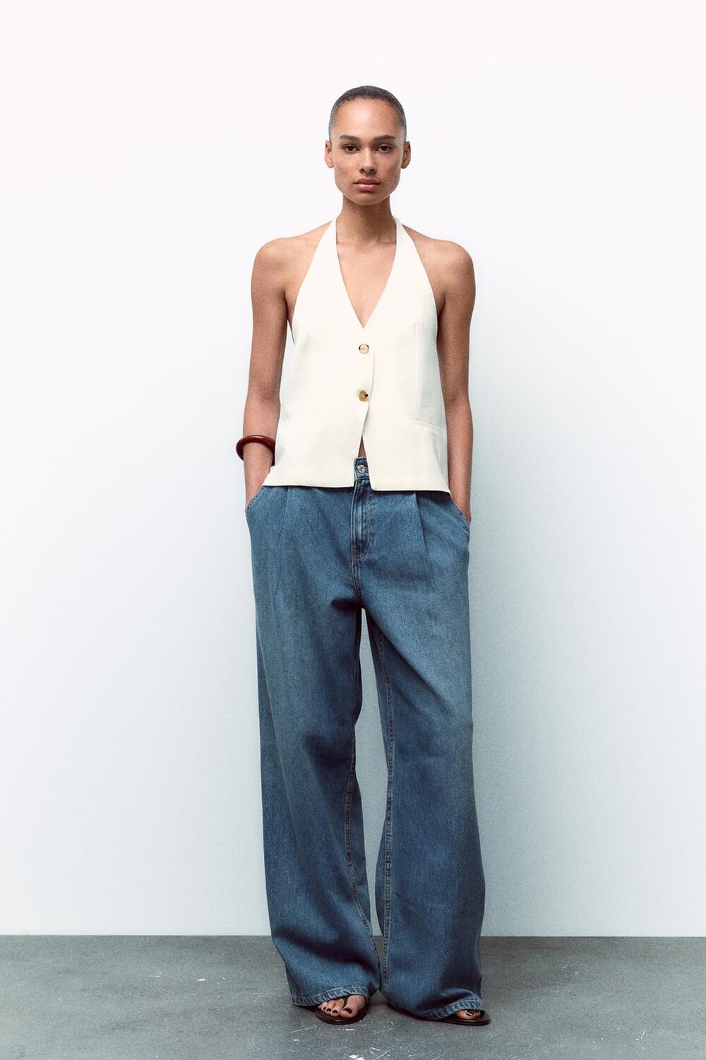 

Джинсы trf с высокой талией и вышивкой ZARA, синий