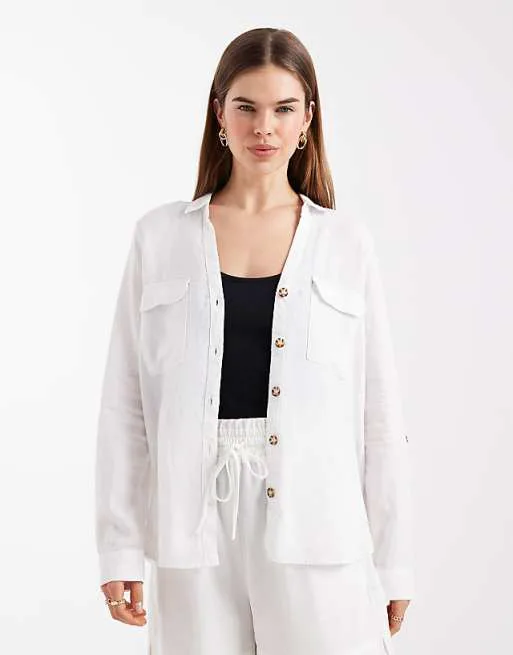 

Белая рубашка из смесового льна с карманами спереди Vero Moda