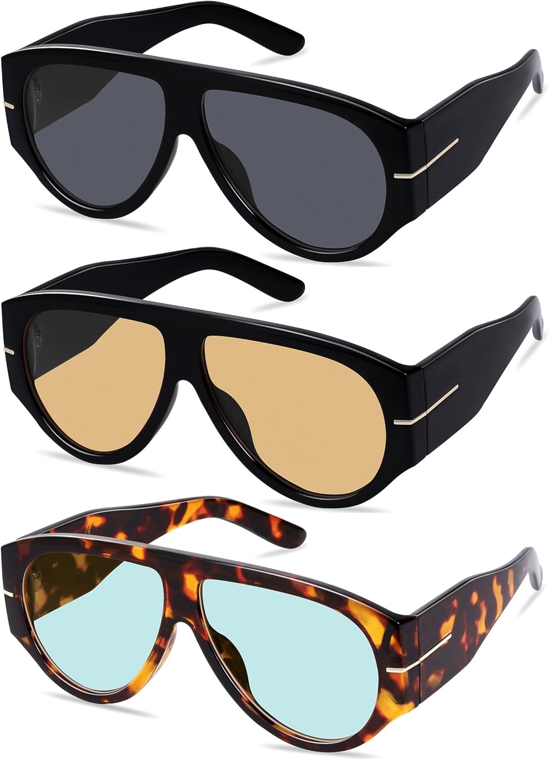 

Большие ретро-солнцезащитные очки-авиаторы для женщин и мужчин, тренд 70-х, толстые, классический винтажный стиль YMRFW, 3pack (Black/Grey+black/Champagne+tortoise/Light Blue)