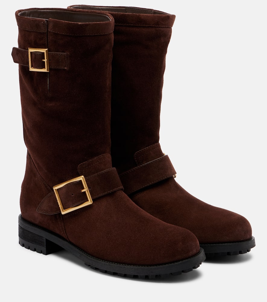 Байкерские замшевые ботинки до середины икры Jimmy Choo, Chocolate