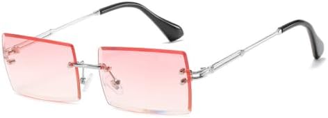 

Модные прямоугольные солнцезащитные очки без оправы для женщин, солнцезащитные очки с градиентным переходом для мужчин, защита от УФ-излучения UV400 MTZJH, Silver Pink