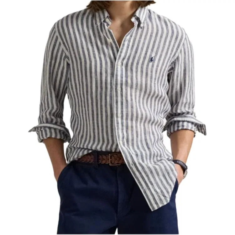 Рубашка в полоску с вышивкой Pony Polo Ralph Lauren, White Blue — фото 3