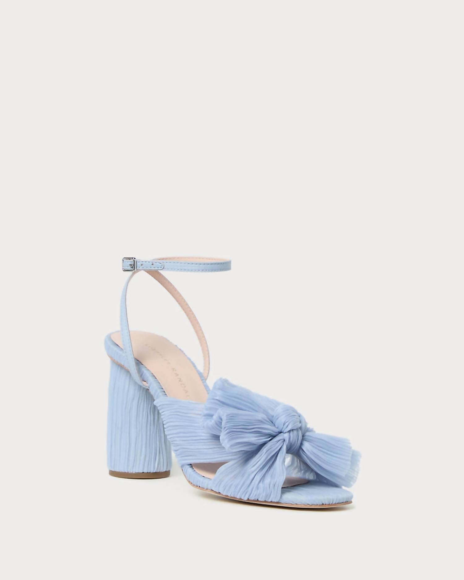 Женские туфли Camellia с бантом и складками на каблуке синего цвета Loeffler Randall