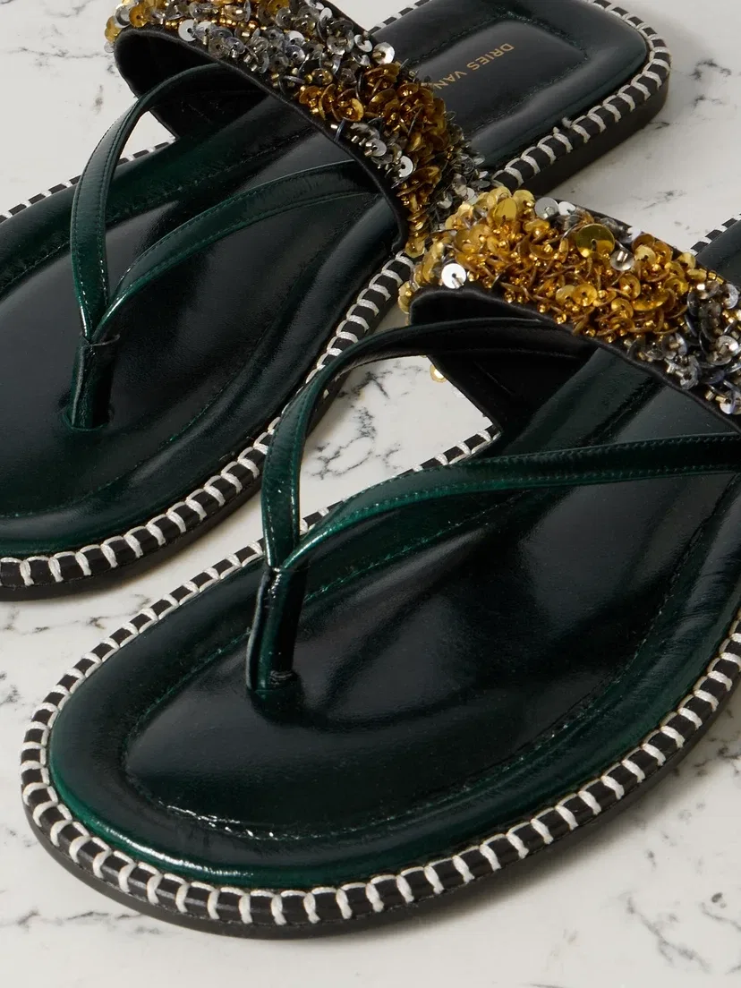 Декорированные кожаные сандалии с квилтингом DRIES VAN NOTEN, бирюзовый — фото 4