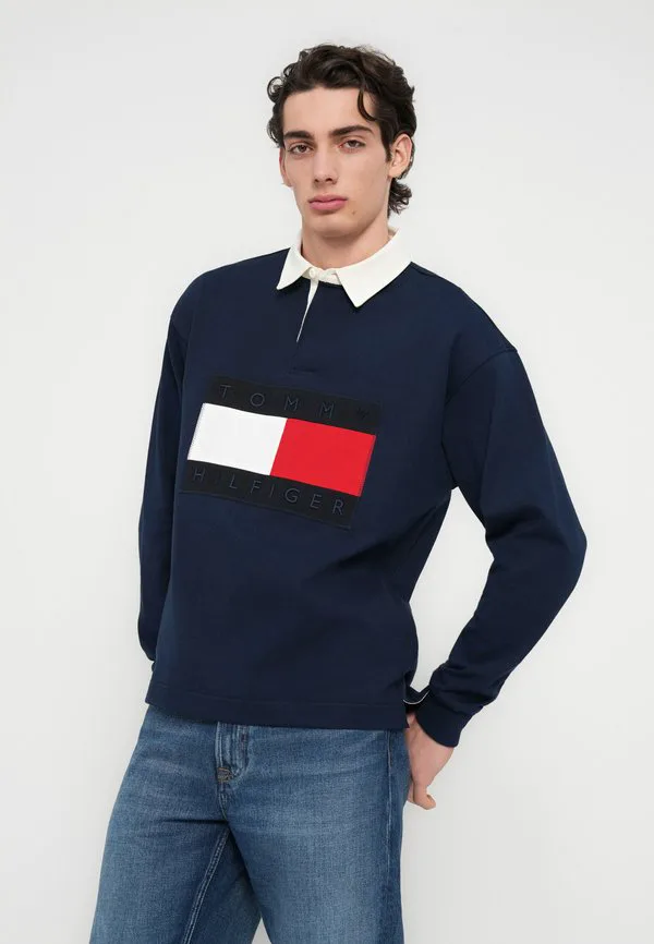 Свободная регбийная футболка с логотипом флага и толстовкой Tommy Hilfiger, Navy — фото 4